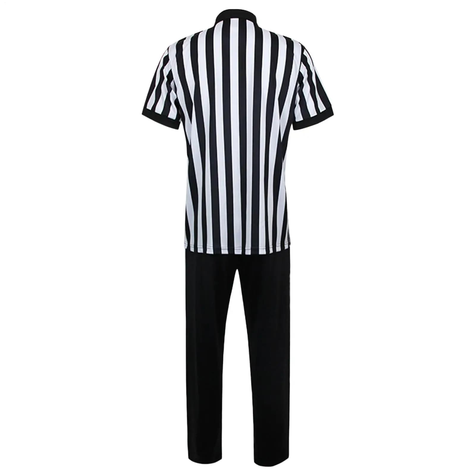 Maglia Arbitro Nera a Righe Bianche con Pantaloni per Calcio, Basket, Hockey - Divisa Arbitrale a Maniche Corte con Scollo a V