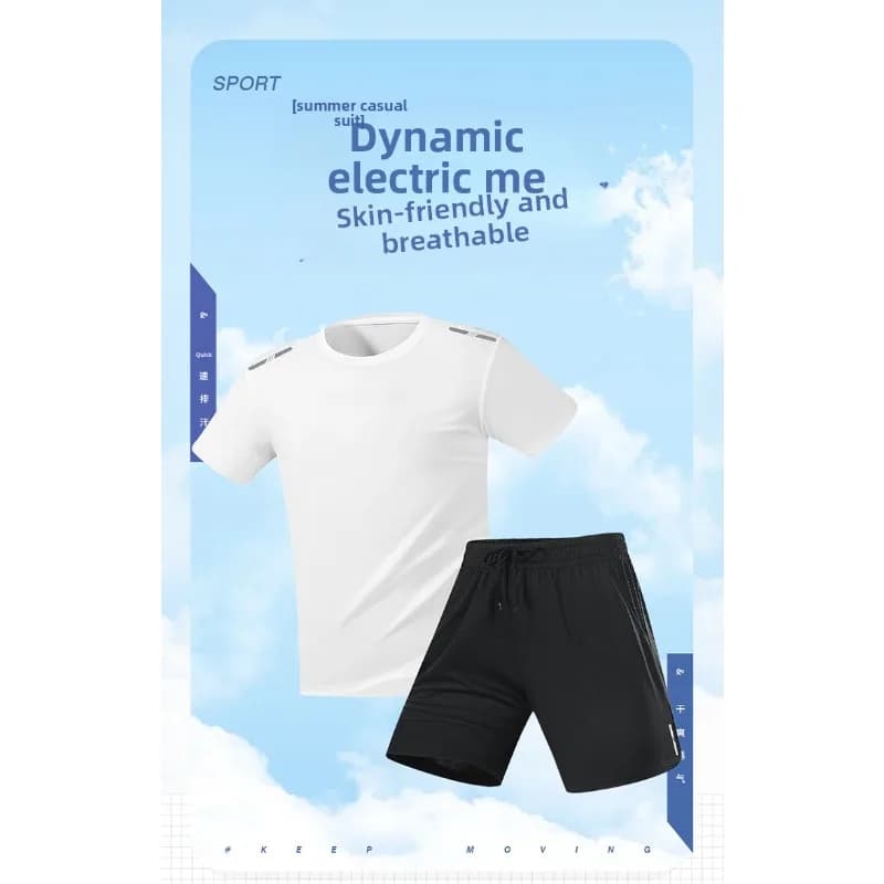 Summer Fashion Trend: Versatile Sports Clothing for Men, Set with Short Sleeves Court and Breathable and Drying Shorts Fast for Open Cycling