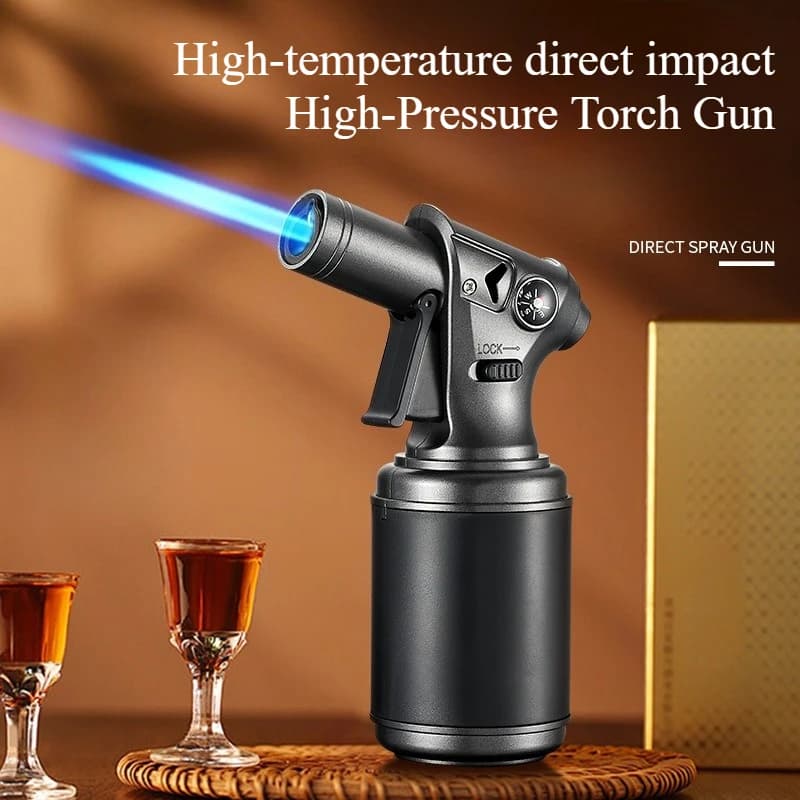 Accendino a Gas per Sigari Antivento, Pistola Spray a Butano Ricaricabile, Accessori per Fumatori, Bussola Resistente al Calore, Pistola a Fiamma Diretta Portatile