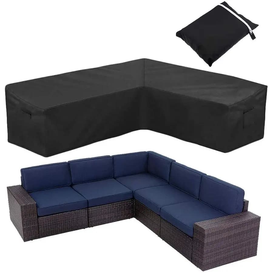 Rattan Corner Sofa Covers, 420D Fabric Waterproof, Garden L Sofa Protector for Exterior