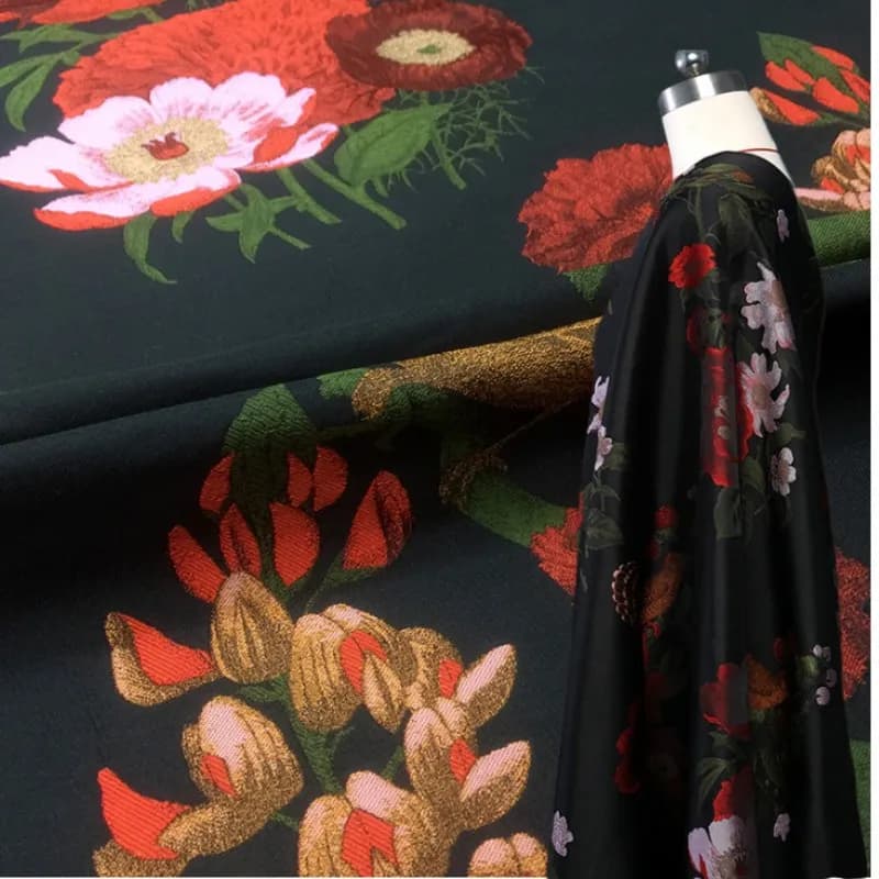 Jacquard Brocade Fabric Spring Autumn Flower Bird Pattern Oil Painting Dress Windbreaker High-end Fashion Clothing Fabrics