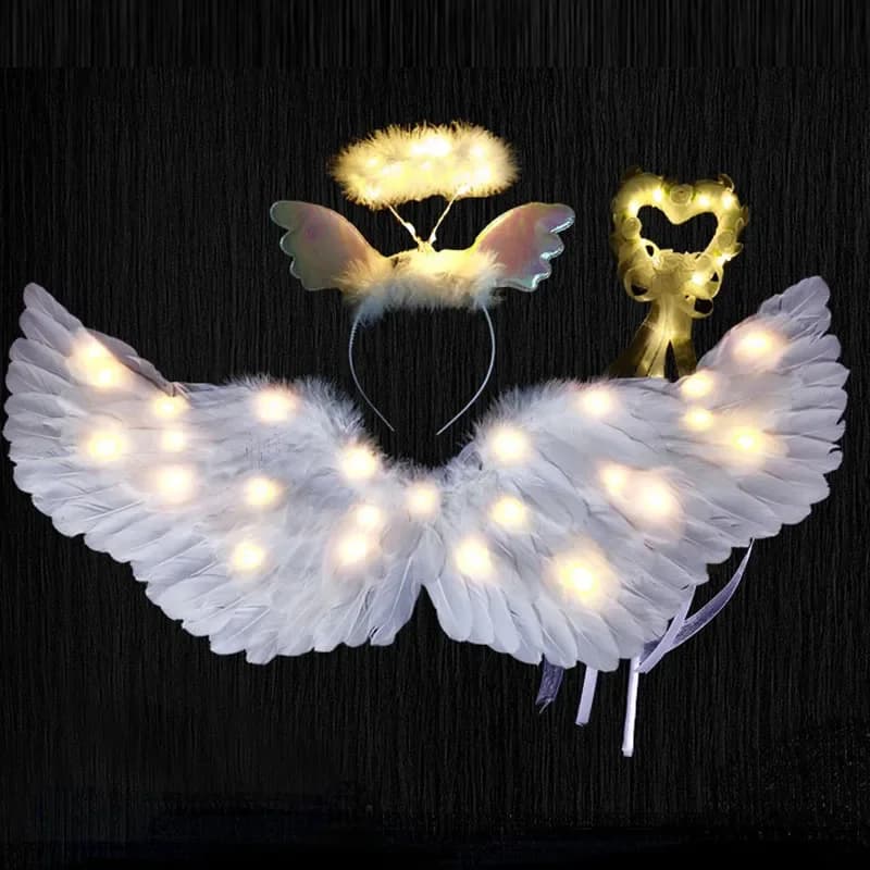 Bambini adulti LED illuminano piume bianche lampeggianti ali d'angelo puntelli per spettacoli teatrali natale