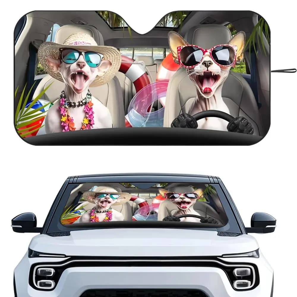 Parasole per auto Sphynx Cat, riutilizzabile, in lamina di alluminio, protezione UV, isolamento termico a cinque strati, parabrezza parasole