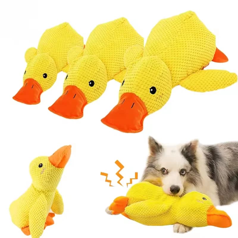 Giocattolo di peluche per animali domestici con anatra calmante per cani, resistente ai morsi, suono per dormire, che fa piccola anatra gialla per cani di piccola taglia, giocattoli da masticare Golden Retriever