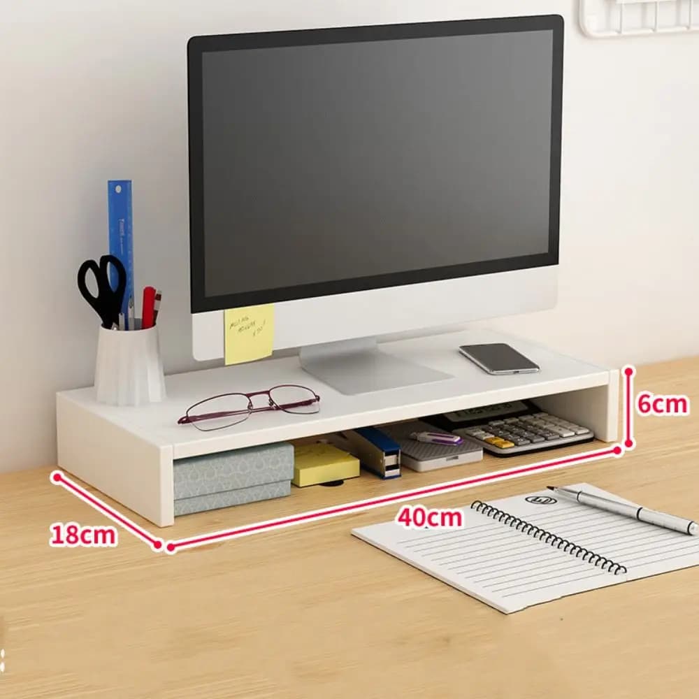 Supporto per Computer da Scrivania in Legno con Base Stabile, Protezione per la Vista, Facile da Montare, Rialzo per Laptop da Ufficio, Salvaspazio