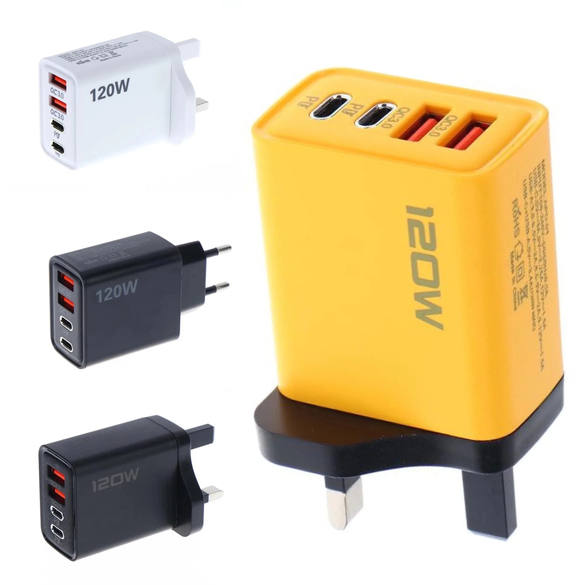 EU US UK Plug Travel 4 Port 120W USB C Fast Charger Station PD QC3.0 Wall Adapter For Phone Smart Charging