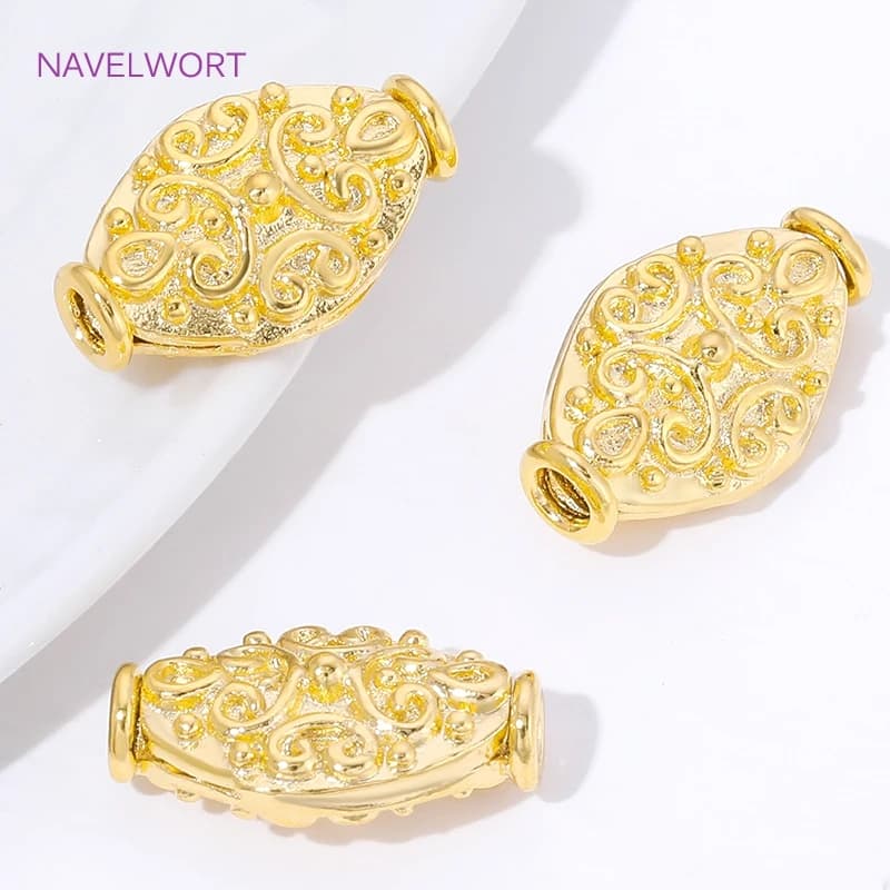 Perline ovali placcate oro 18 carati, distanziatori per accessori di bigiotteria, separatori per perline, forniture per la creazione di braccialetti fai da te