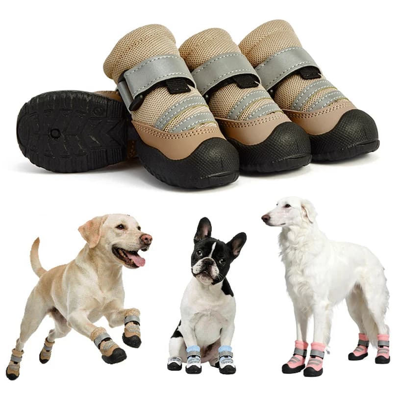 Scarpe per Cani Traspiranti con Suola Morbida, Resistenti agli Strappi, Riflettenti, Protezione per Zampe, Antiscivolo, Stivali per Cani per Tutte le Stagioni, per Pavimento Caldo ed Escursioni
