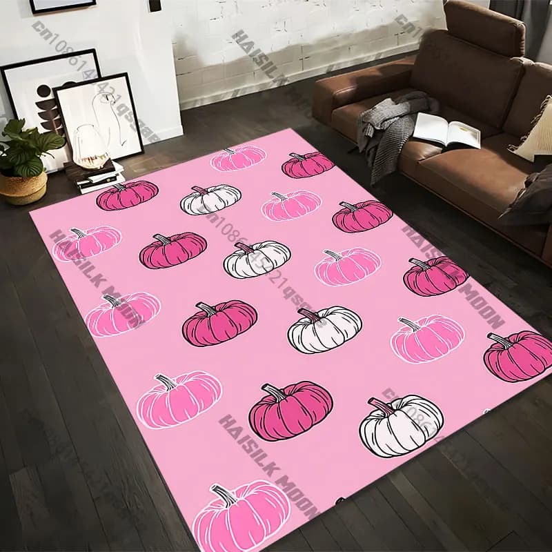 Printed carpets with pink and white pumpkin pattern in 21 sizes, yoga mats for adults, decorations for living room, customized zerbino