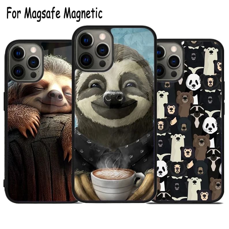 Custodia per telefono con ricarica wireless Sloth-Bear per iPhone 17 Air 15 16 16e 14 13 11 12 Pro Max Plus, cover magnetica Magsafe con paraurti