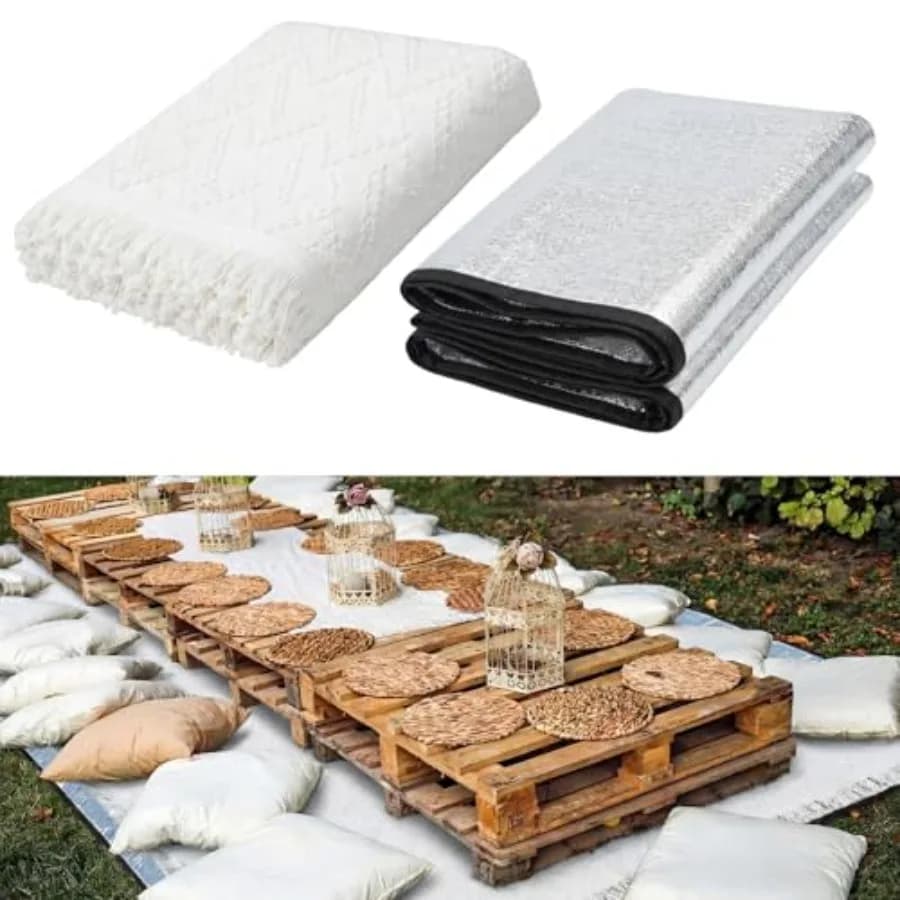 Coperta da Picnic Extra Large 110×134'' con Tappetino Impermeabile, Coperta da Spiaggia Oversize in Filato di Cotone Intrecciato con Frange, Lavabile in Lavatrice