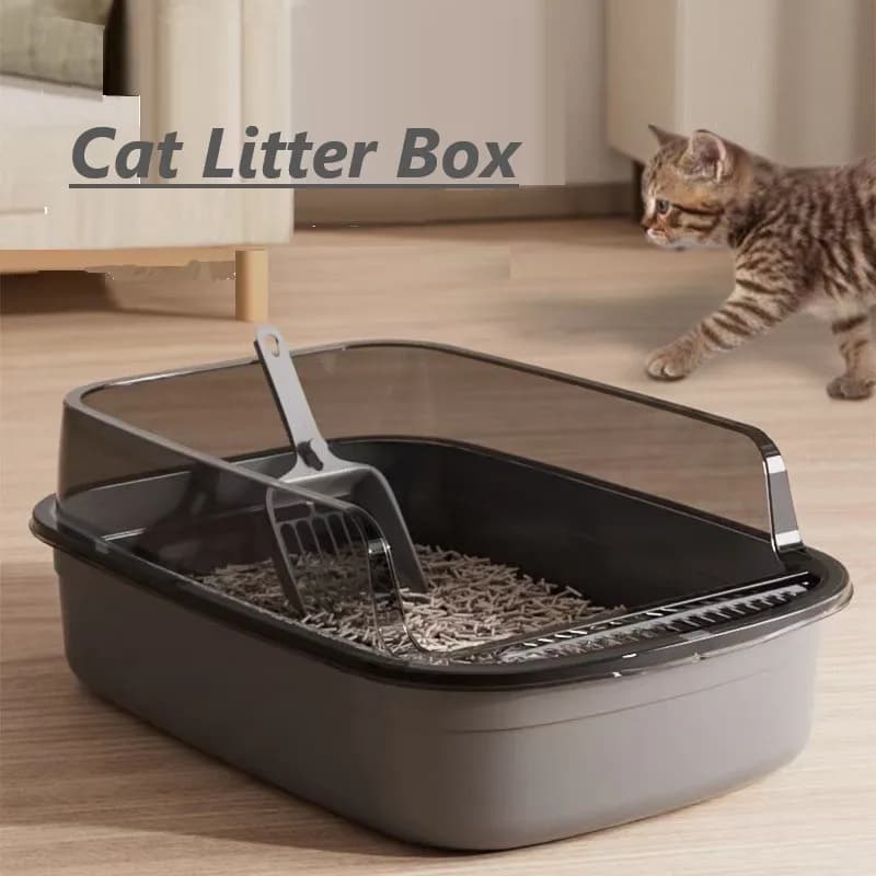 Lettiera per gatti Sabbiera per gattini Semi-chiusa Lato alto antispruzzo Toilette per gatti Padelle per animali domestici con lettiera Pulizia Forniture per gatti
