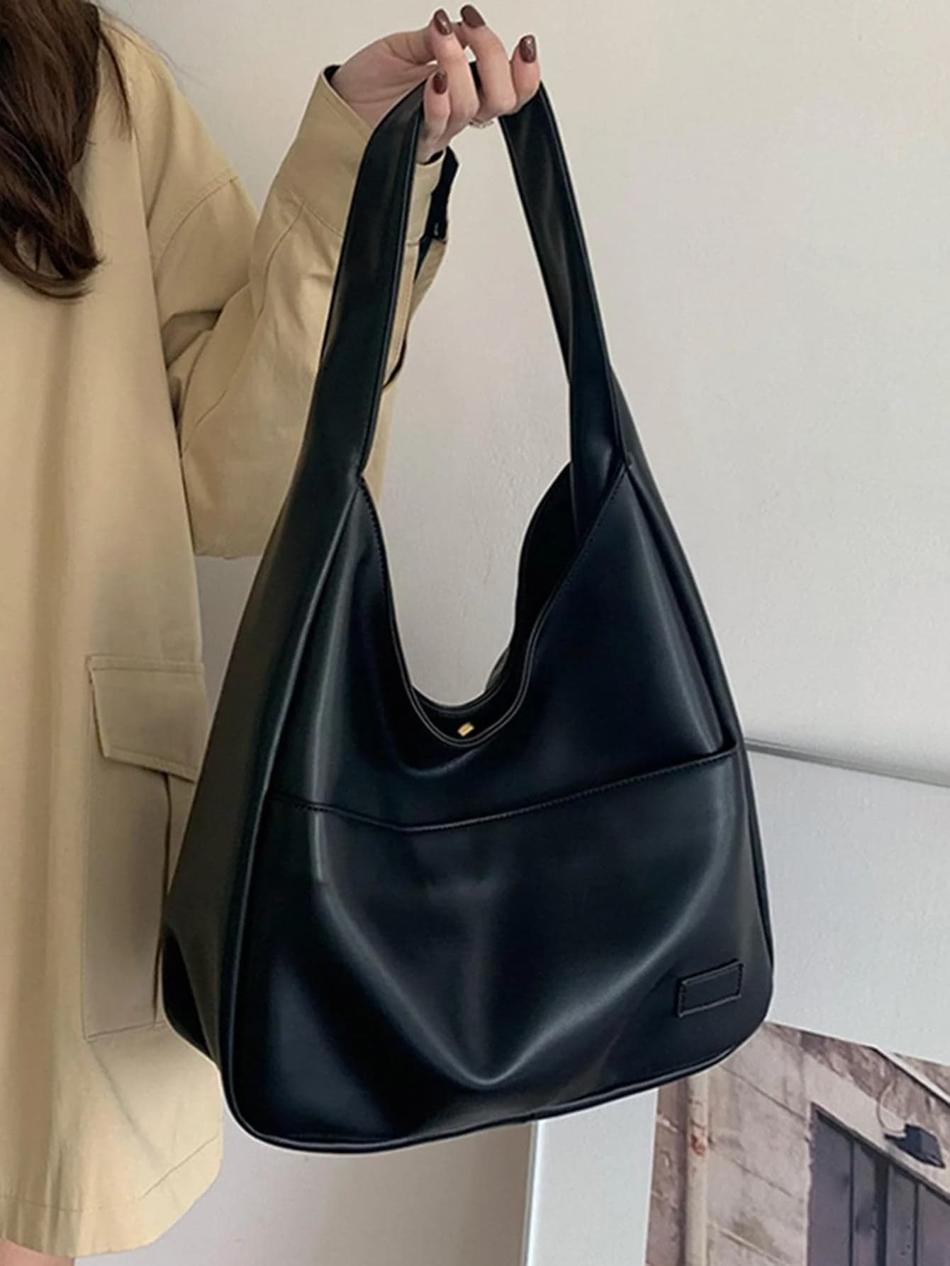 Borsa hobo con bottoni a pressione per ragazze adolescenti, donne, studentesse universitarie, principianti e impiegate, perfetta per ufficio, lavoro, affari, pendolarismo, la migliore borsa da lavoro per donne, borsa hobo in tinta unita, semplice borsa tote in pelle PU, borsa a mano di grande capacità per scuola, lavoro, affari