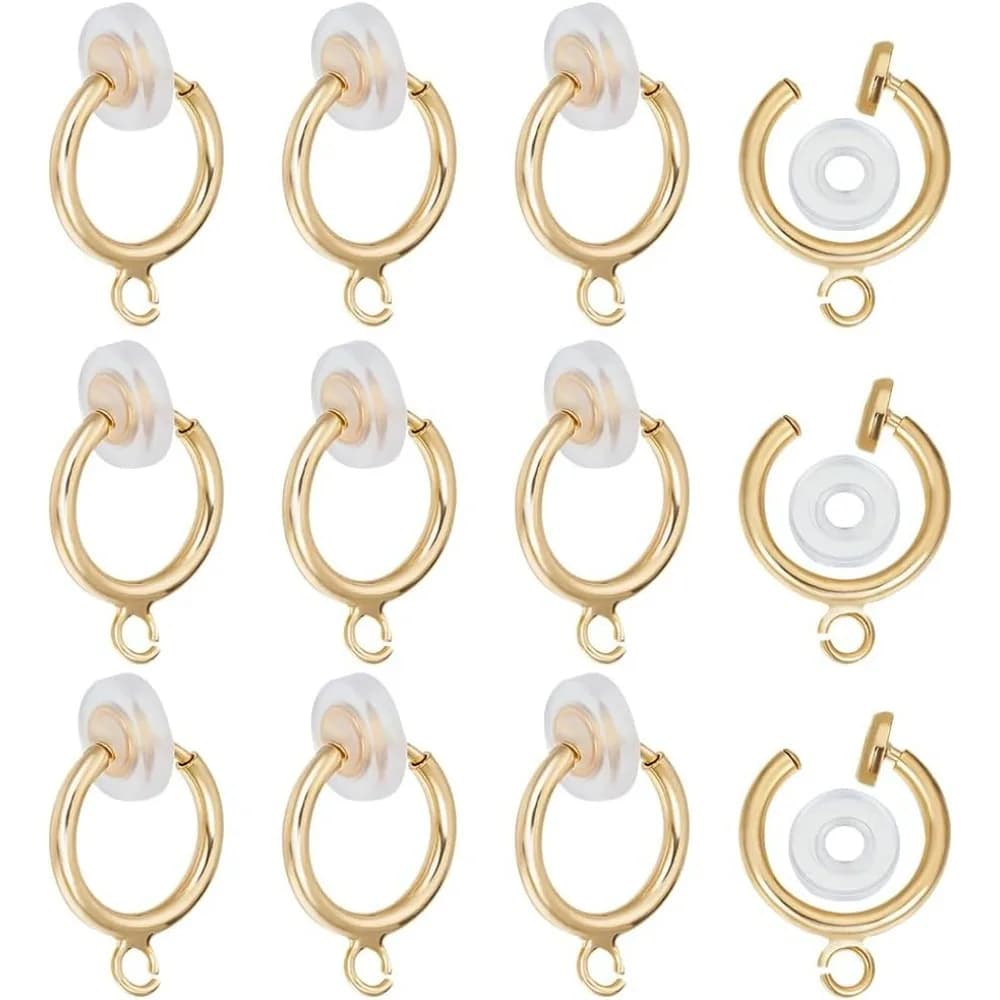 1 scatola da 50 pezzi per orecchini a cerchio con clip, kit per la creazione di componenti a vite, convertitore per orecchini non forati in ottone placcato oro 18 carati