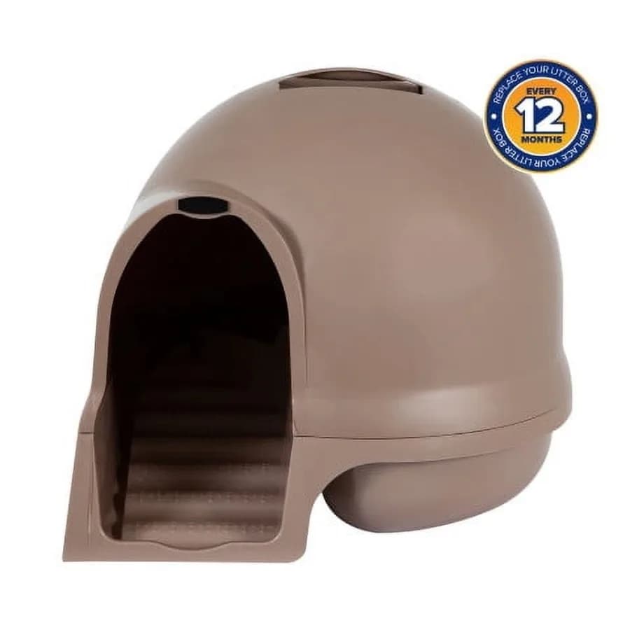 Lettiera per Gatti Booda Dome Clean Step in Plastica con Gradini per Uso Interno, Costruzione in Materiale Riciclato al 95%, Finitura Titanio