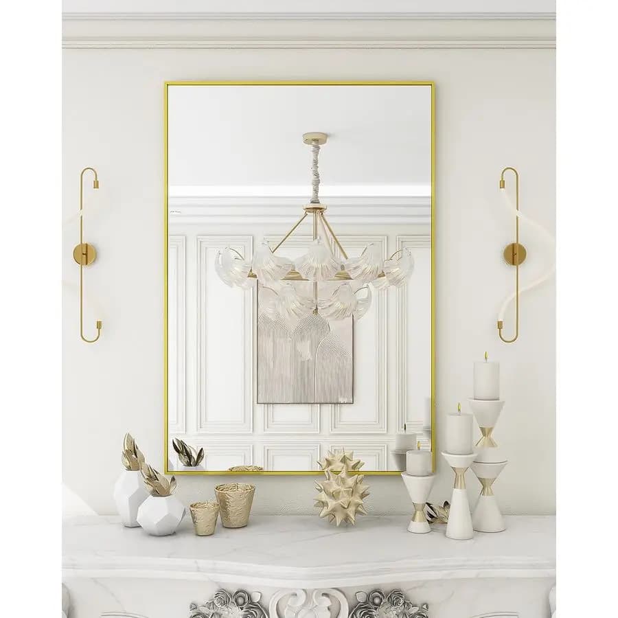 Specchio da Parete Rettangolare Dorato, 20x30 Pollici, Specchio da Bagno con Cornice in Alluminio per Ingresso, Soggiorno, Camera da Letto