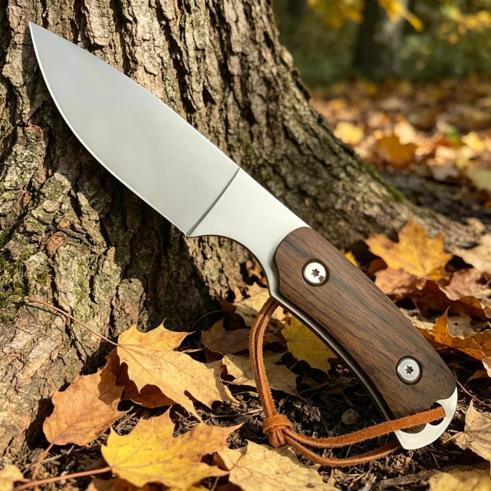 Coltello da Cucina Leggero e Resistente in Acciaio Inox con Manico in Legno per Avventure all'Aperto e Emergenze con Fodero in Pelle