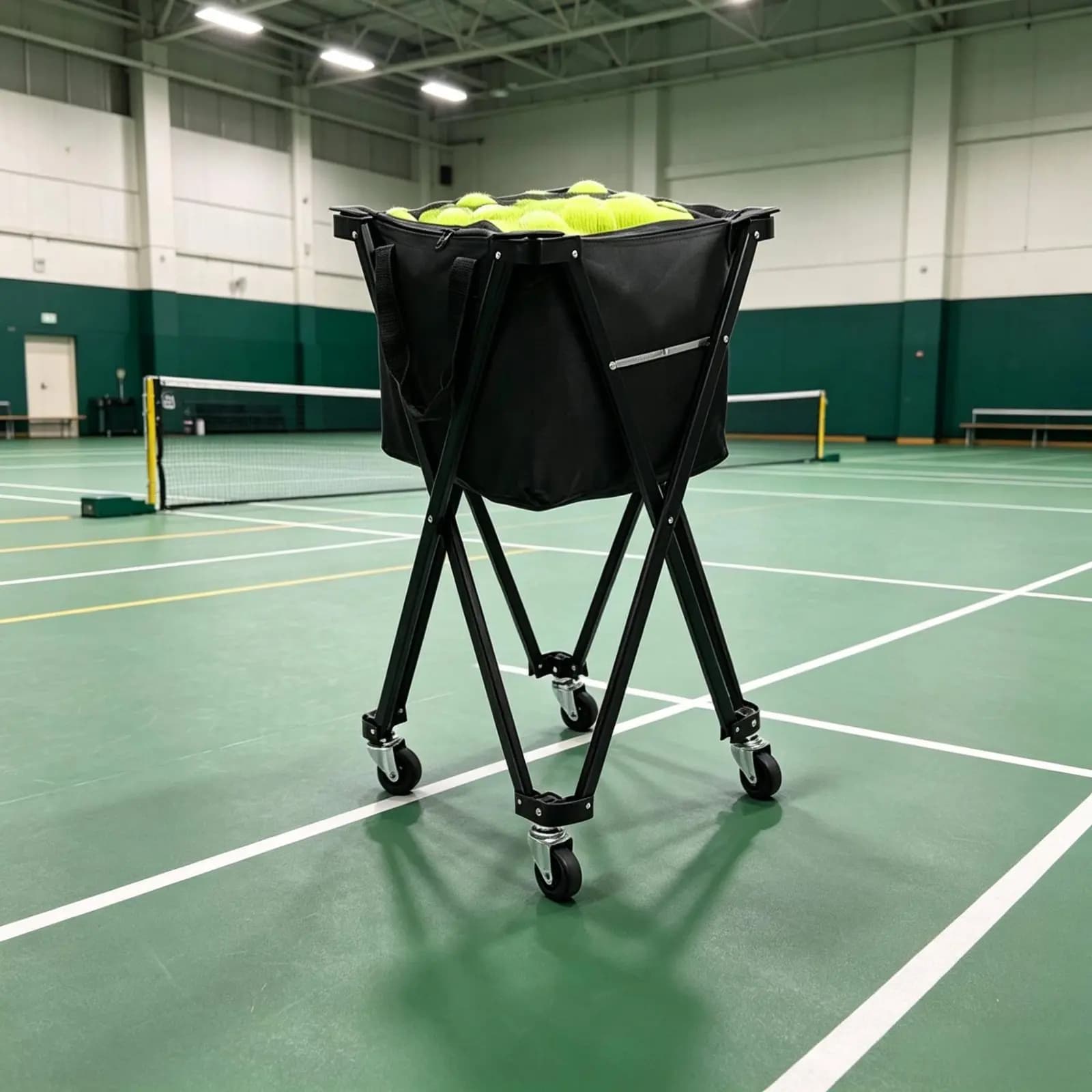 Pickleball Carrier with Wheels Tennis Ball Carrier Folding Ball Trolley Sturdy Sports Equipment Multi-Purpose for Trainers