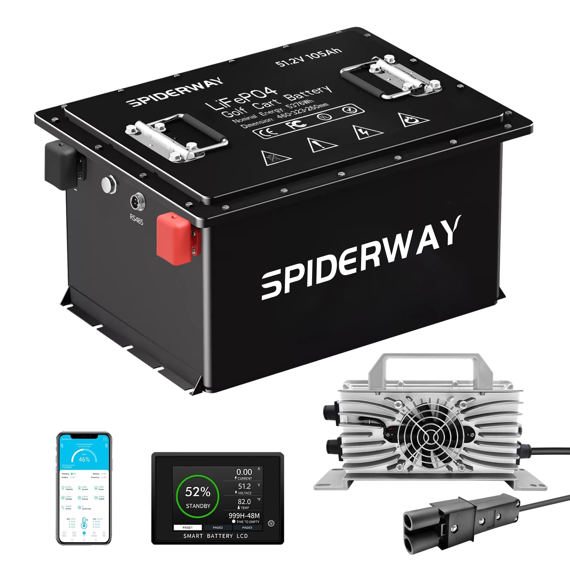 Batteria al Litio LiFePO4 48V 150Ah per Golf Cart Yamaha G19 G22, con Caricabatterie 25A