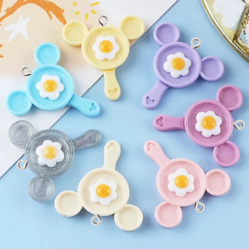 10 pieces Kawaii M head egg pendant resin earrings DIY necklace pendants bracelet keychain decoration resin with back plate