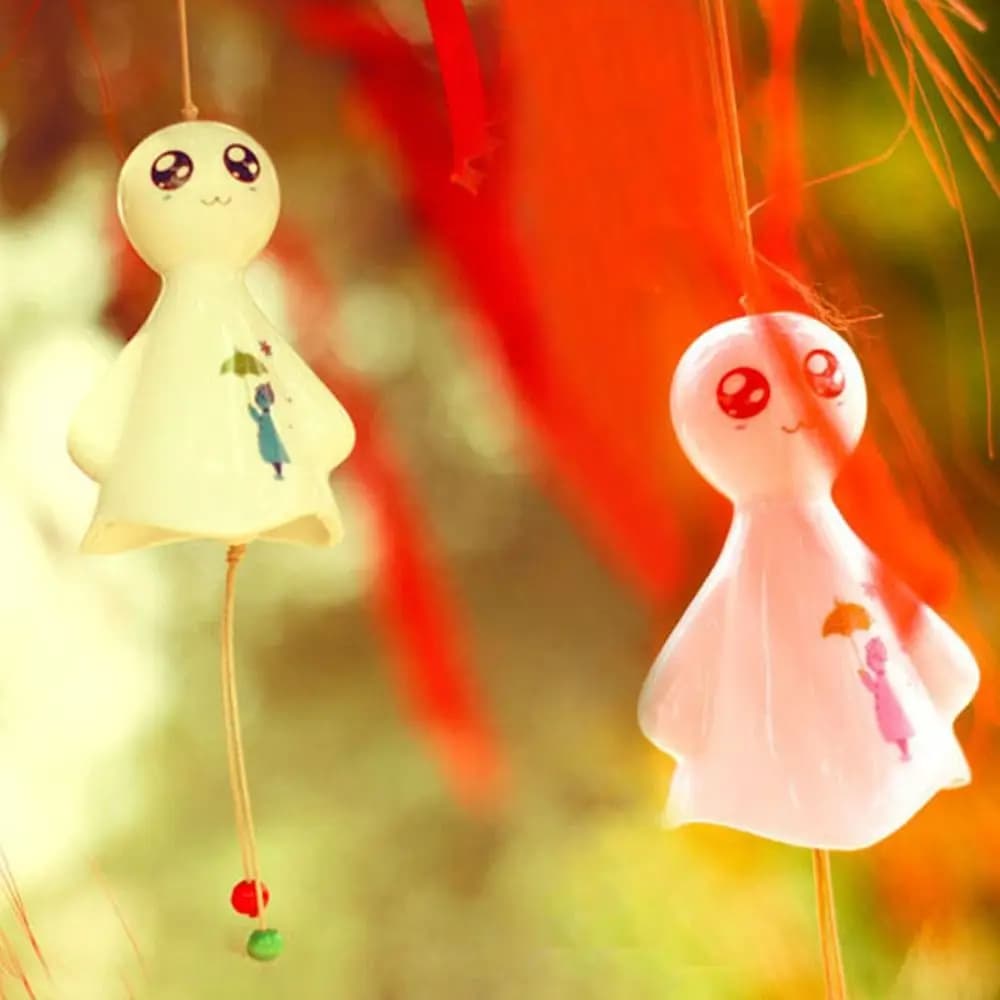 Cartoon Sunny Wind Chimes Handmade Cute Smile Wind Chimes Japanese Antique Hanging Porcelain Wind Chimes