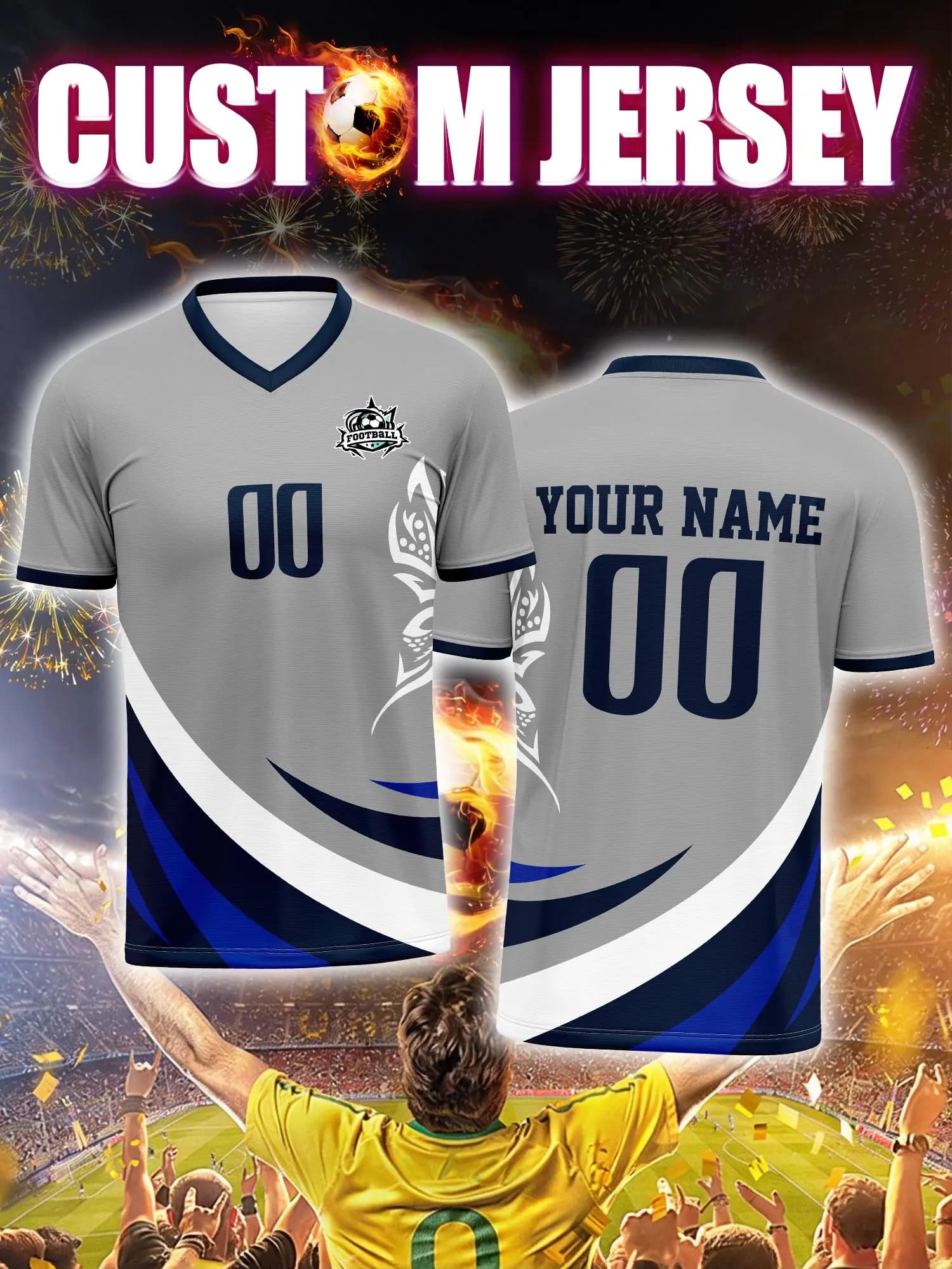 Customized football jersey with image, number and custom name, soft and comfortable football uniform all day long