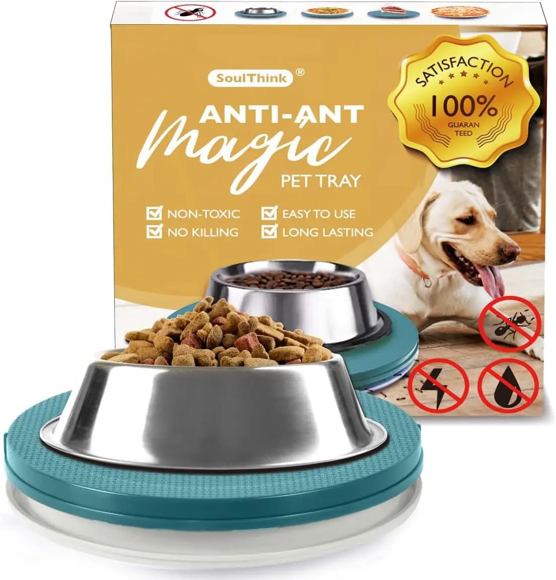 Ciotola Antimosche per Cani e Gatti - Nuova Innovazione, Ciotola per Cibo Anti-Mosche per Animali Domestici da Interno, Senza Prodotti Chimici, Senza Bisogno di Acqua (Verde Turchese)
