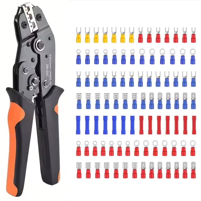 SN-02C Kit di strumenti per crimpare cavi AWG 23-13 con 280 pezzi di connettori elettrici per cavi isolati Assortimento di capicorda per cavi con anello di testa