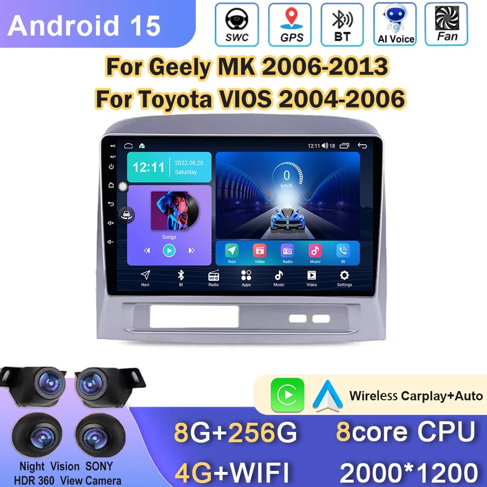 Autoradio Per Geely MK 2006-2013 Per Toyota VIOS 2004-2006 Carplay Android Auto GPS di Navigazione Lettore Multimediale Per Auto No 2din DVD