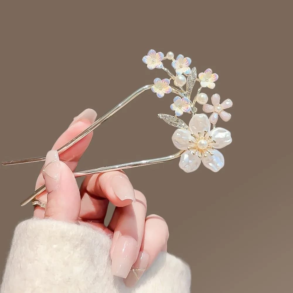 1pc Exquisite Fashion Hairpin Female Disc Hair Artifact U-shaped Fixed oothed Insert Comb Hairpin Ancient Style Flower Headpiece
