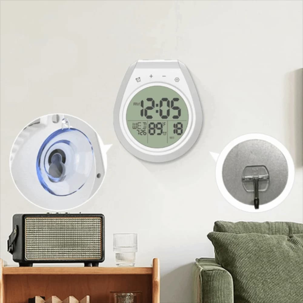 Waterproof Digital Shower Clock LCD Display Suction Cup Bathroom Timer 12/24 Hour Format Temperature and Date Display Wall Clock