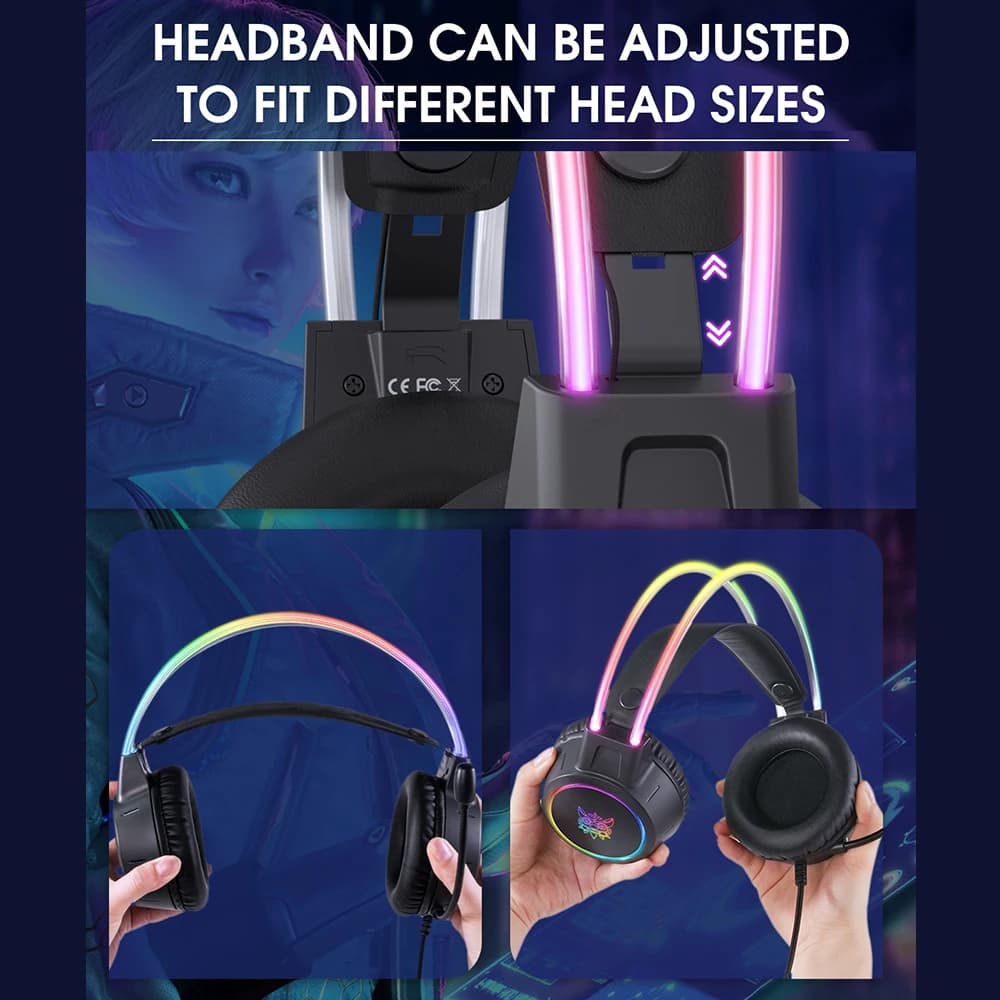ONIKUMA Gaming Headphones with RGB Light, Microphone with Noise Cancellation, Breathable Sponge, 50mm Driver, 35mm Headphones for PC PS4 PS5 Switch