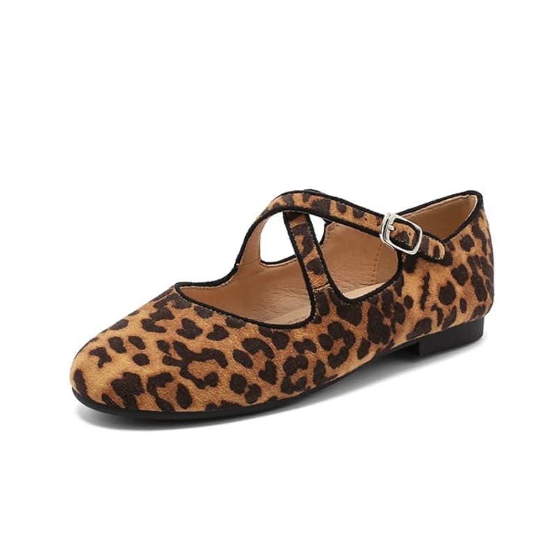 Scarpe Basse Leopardate da Donna con Cinturino Incrociato e Punta Tonda, Casual per Uso Quotidiano, Ufficio e Esterno, Scarpe per Donne in Gravidanza, Taglie 35-43