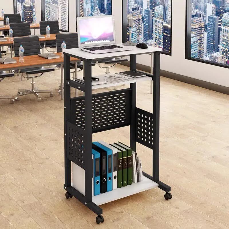 Mobile Printer Stand with Rolling Wheels, Height Adjustable Laptop Desk for Office, Projector Cart for Conference Meeting