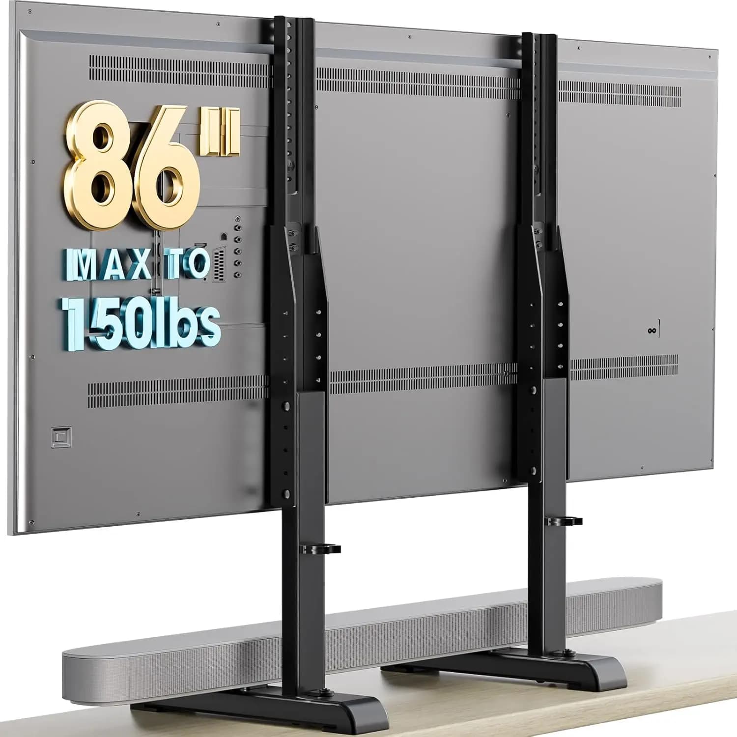 Supporto TV Regolabile per Televisori da 37-86 Pollici, Base in Acciaio Supporta 68 kg con Gestione Cavi, VESA Massimo 800x600mm Nero