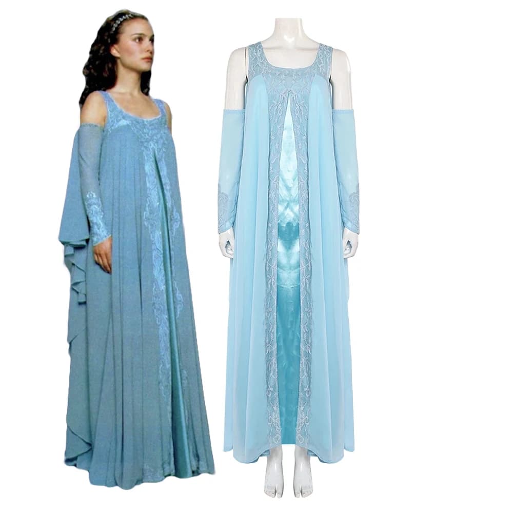 Fantasia Padme Cosplay Amidala Mantello Costume Gioco di ruolo Donna Ragazza Abito blu Maniche a braccio Vestito da festa di carnevale di Halloween