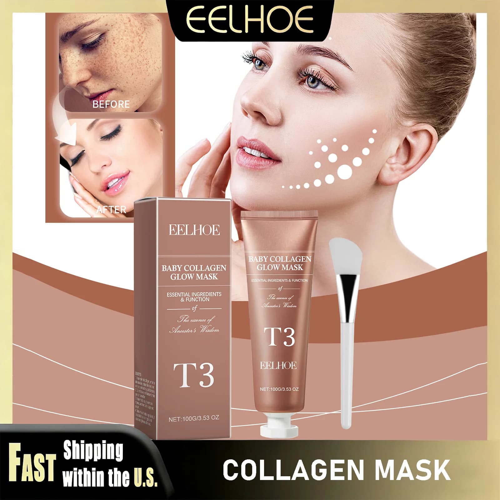EELHOE Set Night Face Mask at the Korean Peel-Off Collagen with Carbomer, Night Mask Wrap for Deep Hydration and Care of Face Skin