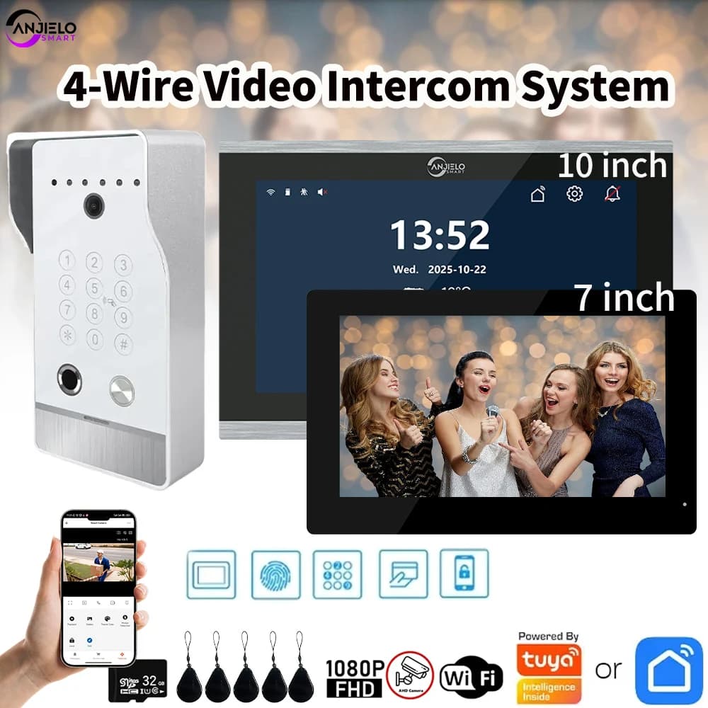 ANJIELOTuya Smart 5in1 Sblocca 1080P Sistema videocitofonico campanello di grandi dimensioni di alta qualità per videocitofono appartamento domestico