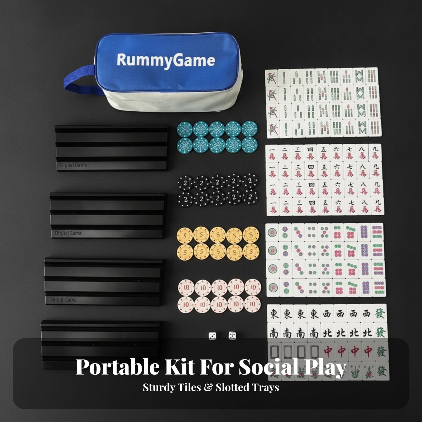 Tabletop Game Easy to Store Mahjong Tile Set with Accessories for Family, Home, Community Events