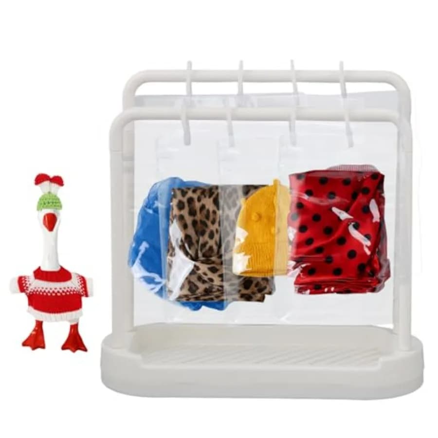 Organizzatore per Vestiti da Scrivania a Forma di Oca con 20 Sacche Trasparenti in PVC, Appendiabiti in Plastica Staccabile a Forma di Oca con 20 Ganci