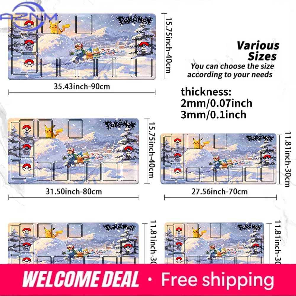 Pokemon Ash Pikachu Snowman Winter Village TCG Playmat Mouse Pad Tappetino da scrivania da gioco in diverse misure