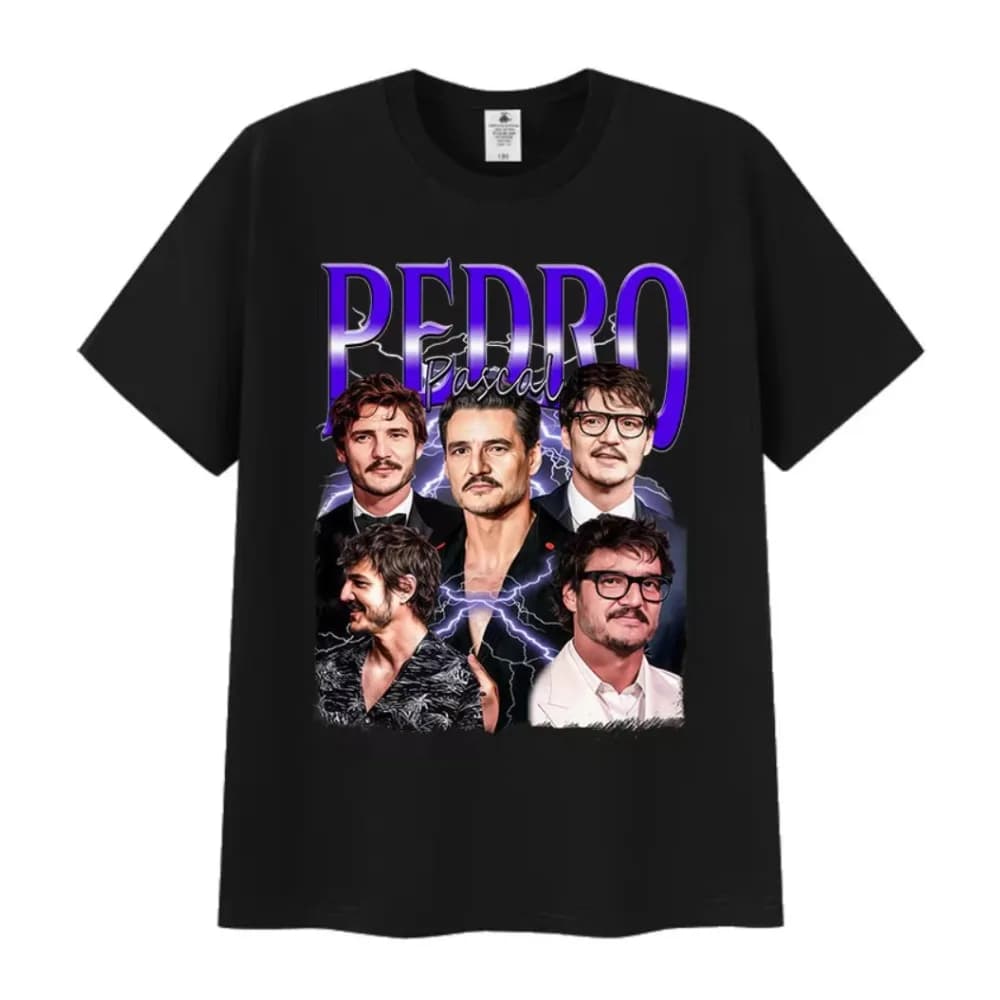 T-shirt vintage anni '90 con stampa classica dell'attore Pedro Pascal, unisex, estiva, girocollo, alla moda, in cotone, streetwear, in saldo.