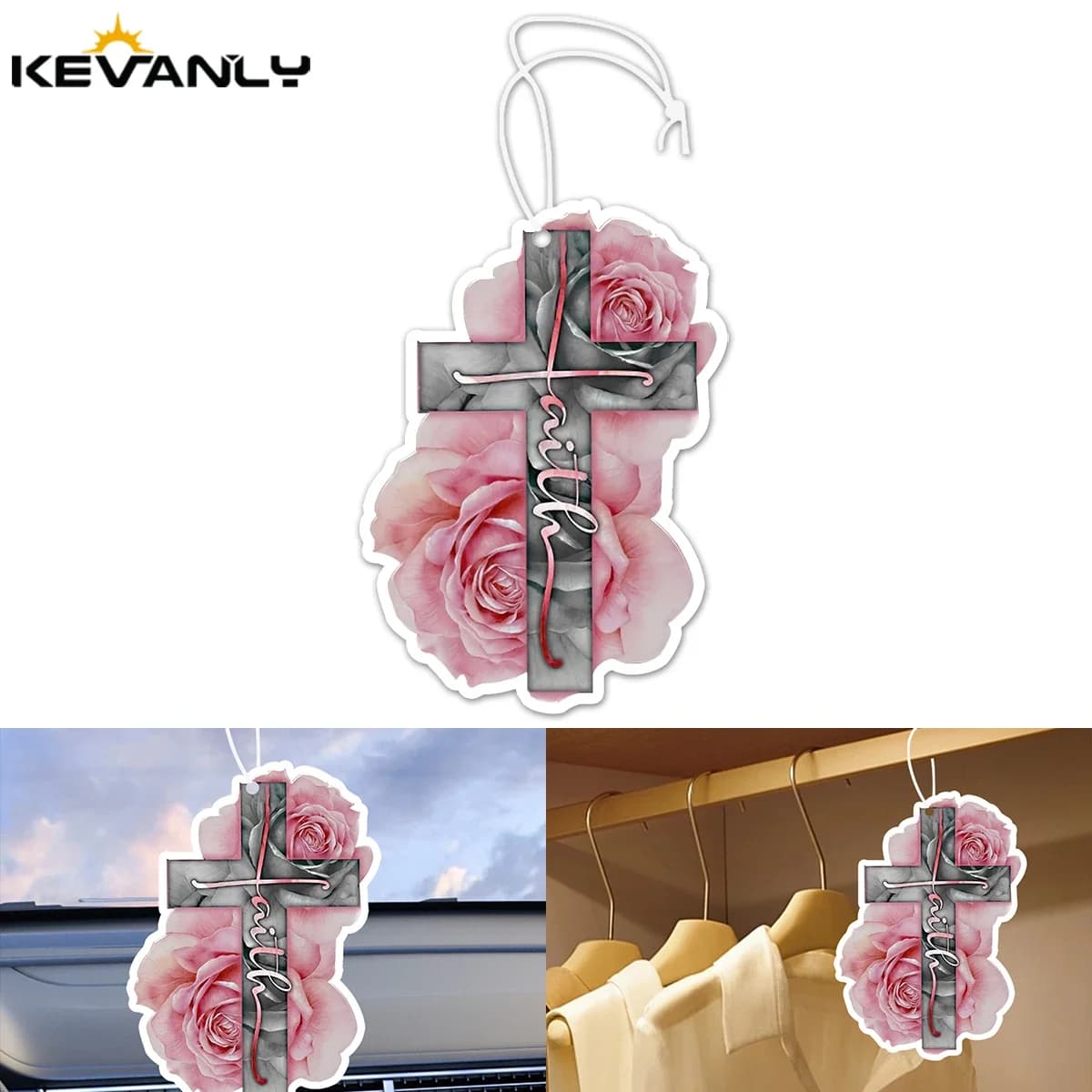 5 Pezzi Profumatori Multifunzione a Forma di Rosa, Farfalla e Croce, Decorazione per Interni Auto, Profumo Appeso per Auto