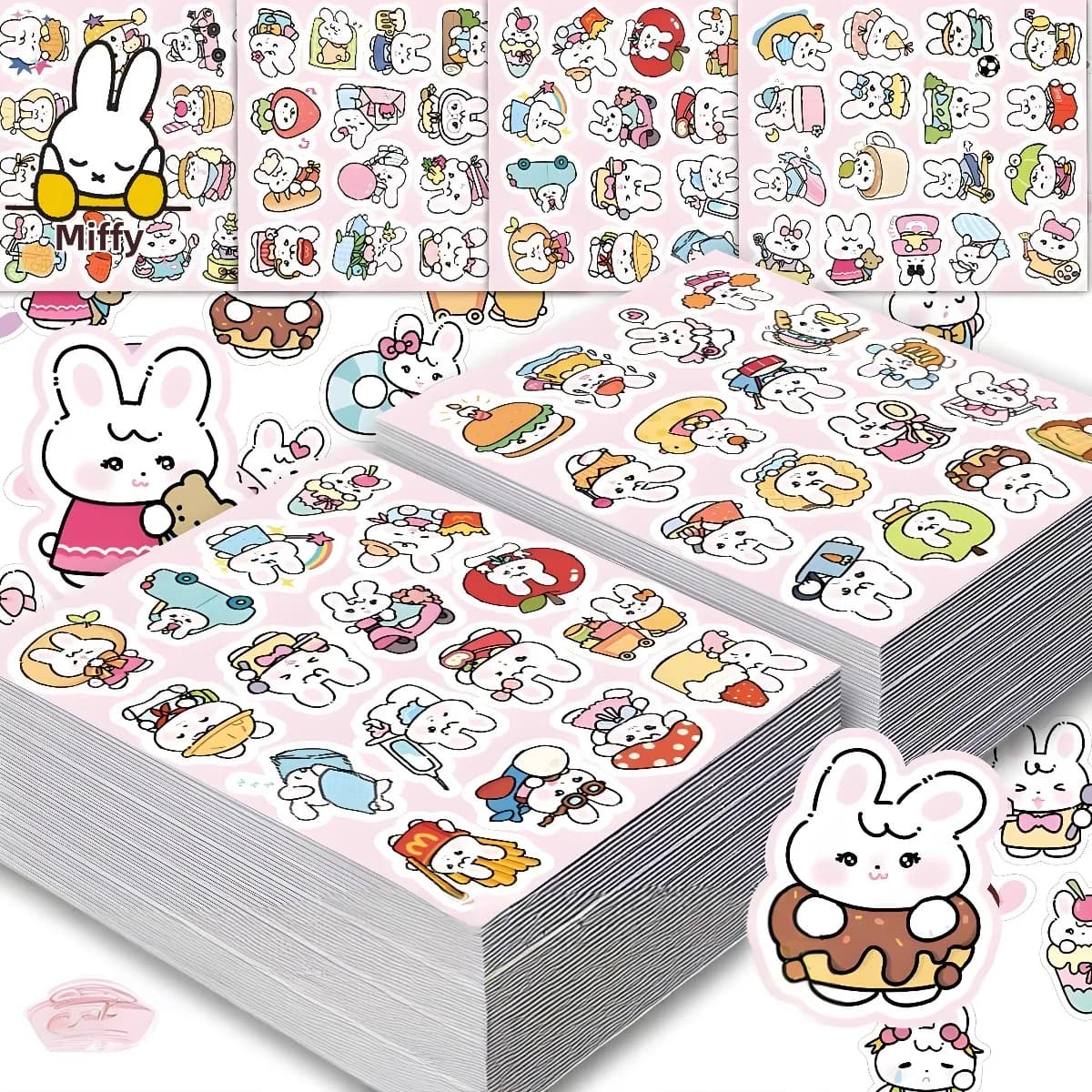 100 adesivi Kawaii Miffy coniglio simpatico cartone animato coniglio divertente adesivo decorativo per notebook pianificatore adesivi impermeabili