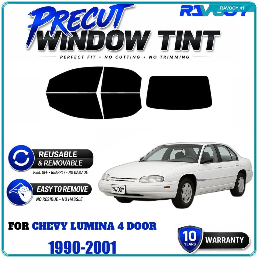 RAVOOY Precut Window Tint, Reusable Removable EPU Film, Custom Fit for Chevy Lumina 4 Door 1990-2001, UV Heat Protection