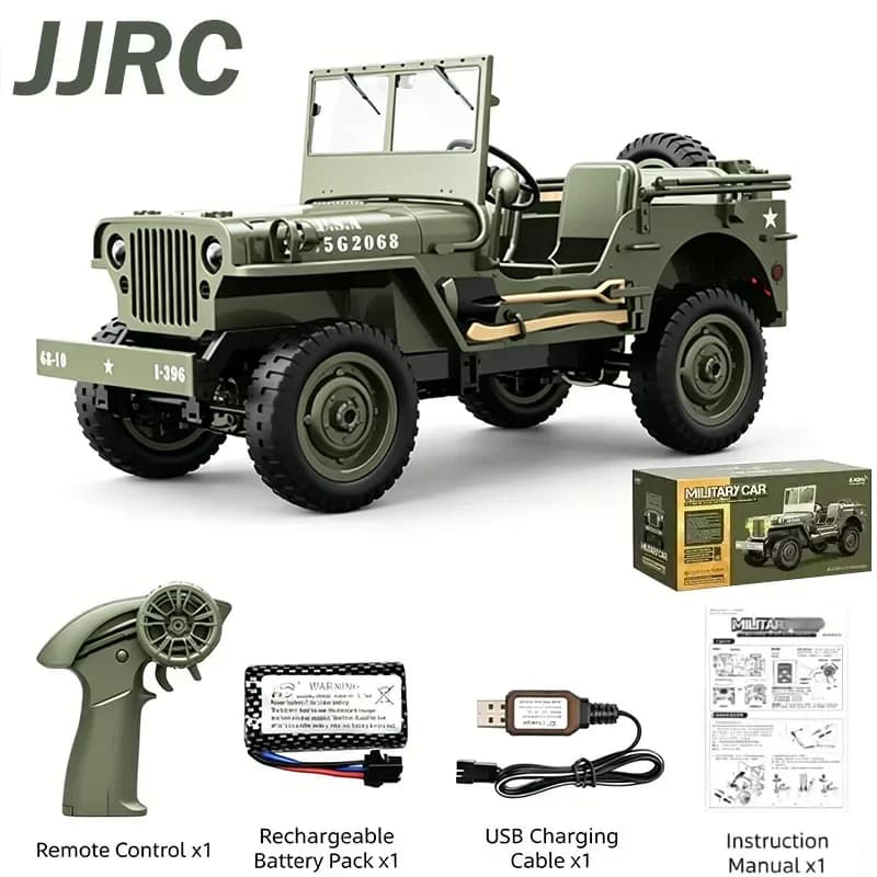 JJRC 1:10 C8815 Auto RC Willys Jeep 1941 4WD RTR Crawler Veicolo Militare Fuoristrada in Scala Giocattolo per Bambini e Adulti