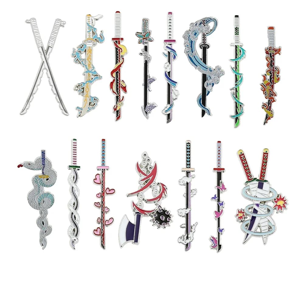 15 pezzi moda anime spilla creativa nicirin spada smalto spilla distintivo in metallo gioielli abbigliamento zaino accessori regalo per un amico