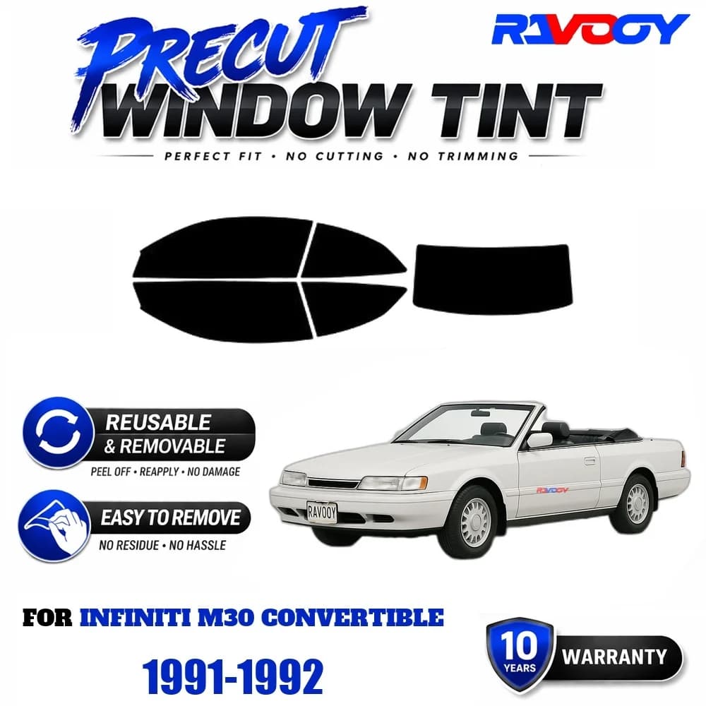 RAVOOY Precut Window Tint, Reusable Removable EPU Film, Custom Fit for Infiniti M30 Convertible 1991-1992, UV Heat Protection