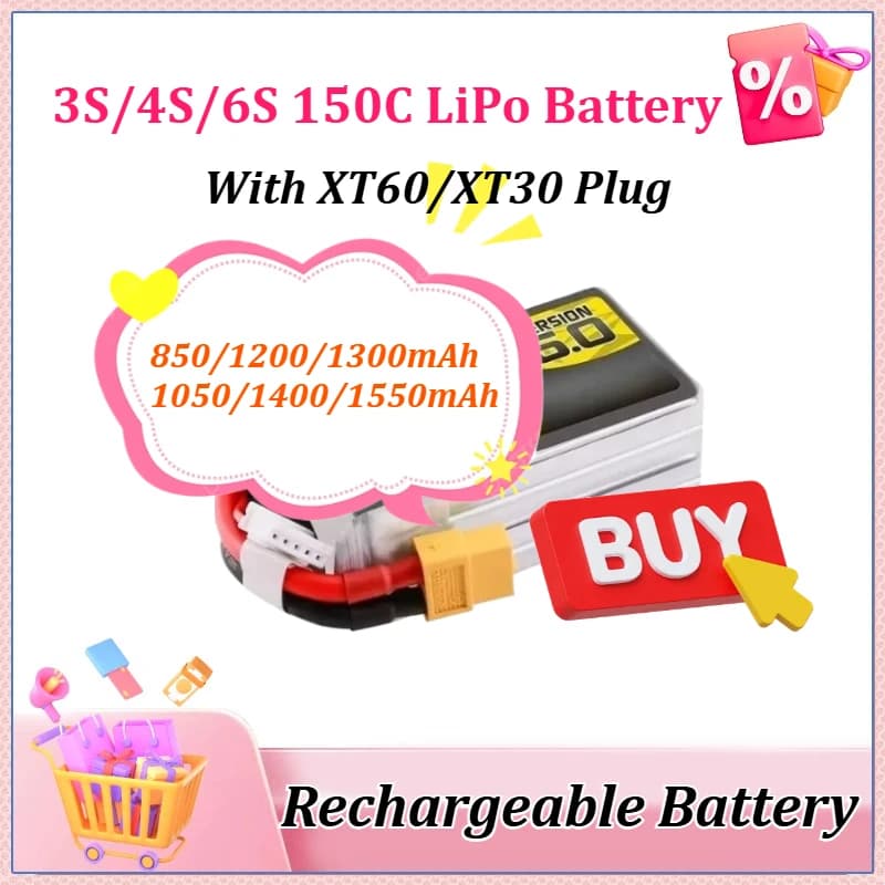 Batteria LiPo 3S/4S/6S 150C per Elicottero RC, Quadricottero, Drone da Corsa FPV per TATTU-R-LINE 5.0 850/1200/1300/1050/1400/1550mAh