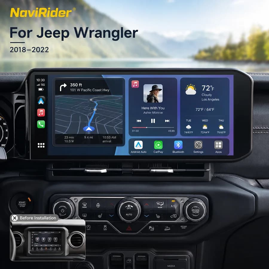 15 Inch Android 15 Car Radio For Jeep Wrangler 2018-2022 GPS 4G Navigation Multimedia Player Wireless CarPlay Head Unit Stereo